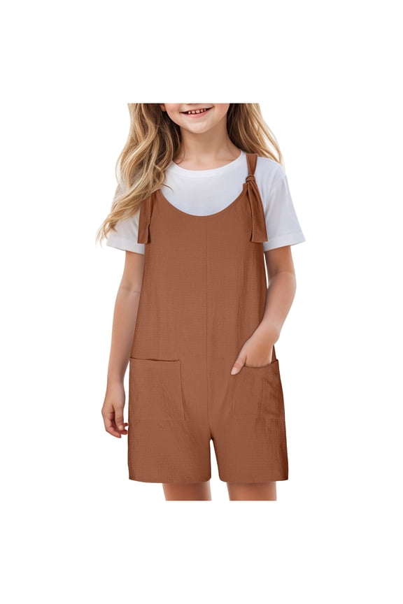 Baby Girl Bubble Romper and Tights Girls Summer Sleeveless Casual Romper Adjustable Tie-Up Strap Shorts Jumpsuit with Pockets Linen Overalls Kids Clothes
