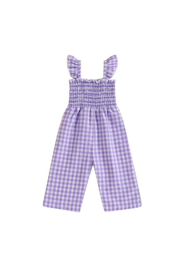 Baby Girl Bubble Romper Toddler Baby Girls Summer Sleeveless Plaid Jumpsuit Breathable Lightweight Overalls Baby Romper Purple 18 Months-24 Months