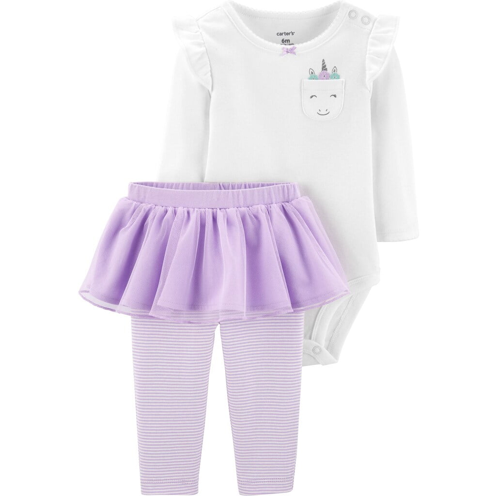 Baby Girl Carter s 2 Piece Unicorn Bodysuit Tutu Pant Set Purple Walmart