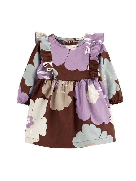 Baby Girl Carter's Floral Flutter Shoulder Twill Dress & Diaper Cover