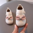 thumbnail image 1 of Baby Girl Checkered Bow Oxford Ankle Boots Knit Sock Panel Soft Flexible Sole for Birthday Party Matching Toddler Indoor Outdoor Activities 6 Months-3.5 Years Beige 15-18 Months, 1 of 8