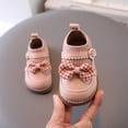 thumbnail image 1 of Baby Girl Checkered Bow Oxford Ankle Boots Knit Sock Panel Soft Flexible Sole for Birthday Party Matching Toddler Indoor Outdoor Activities 6 Months-3.5 Years Pink 18-24 Months, 1 of 8