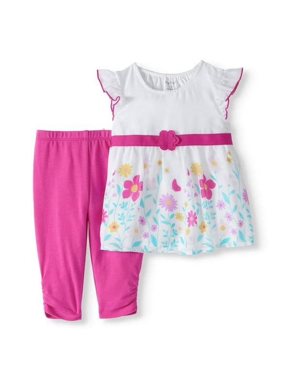 Baby Girl Chiffon Tunic & Knit Leggings, 2Pc Outfit Set