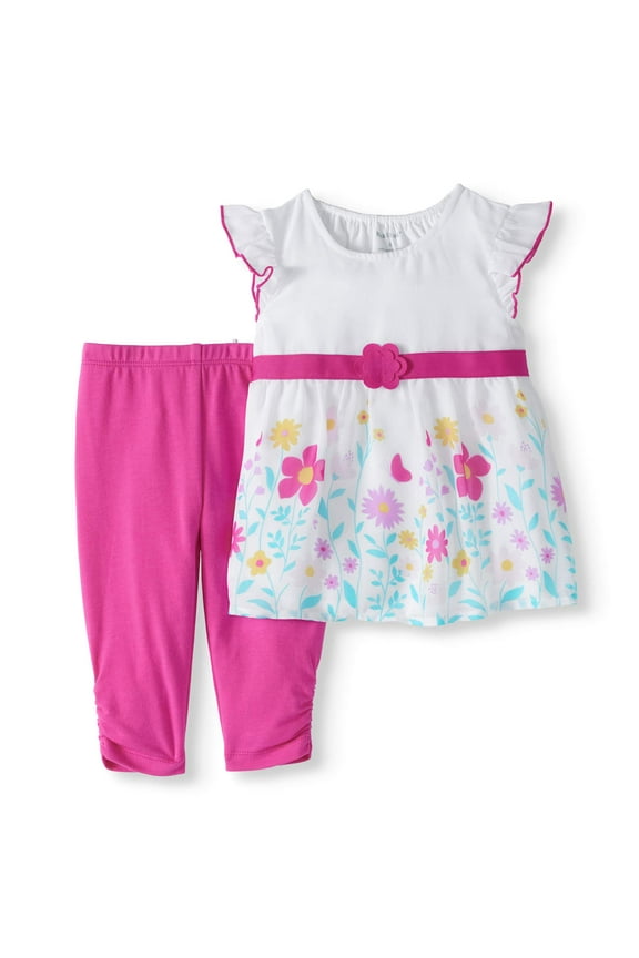 Baby Girl Chiffon Tunic & Knit Leggings, 2Pc Outfit Set
