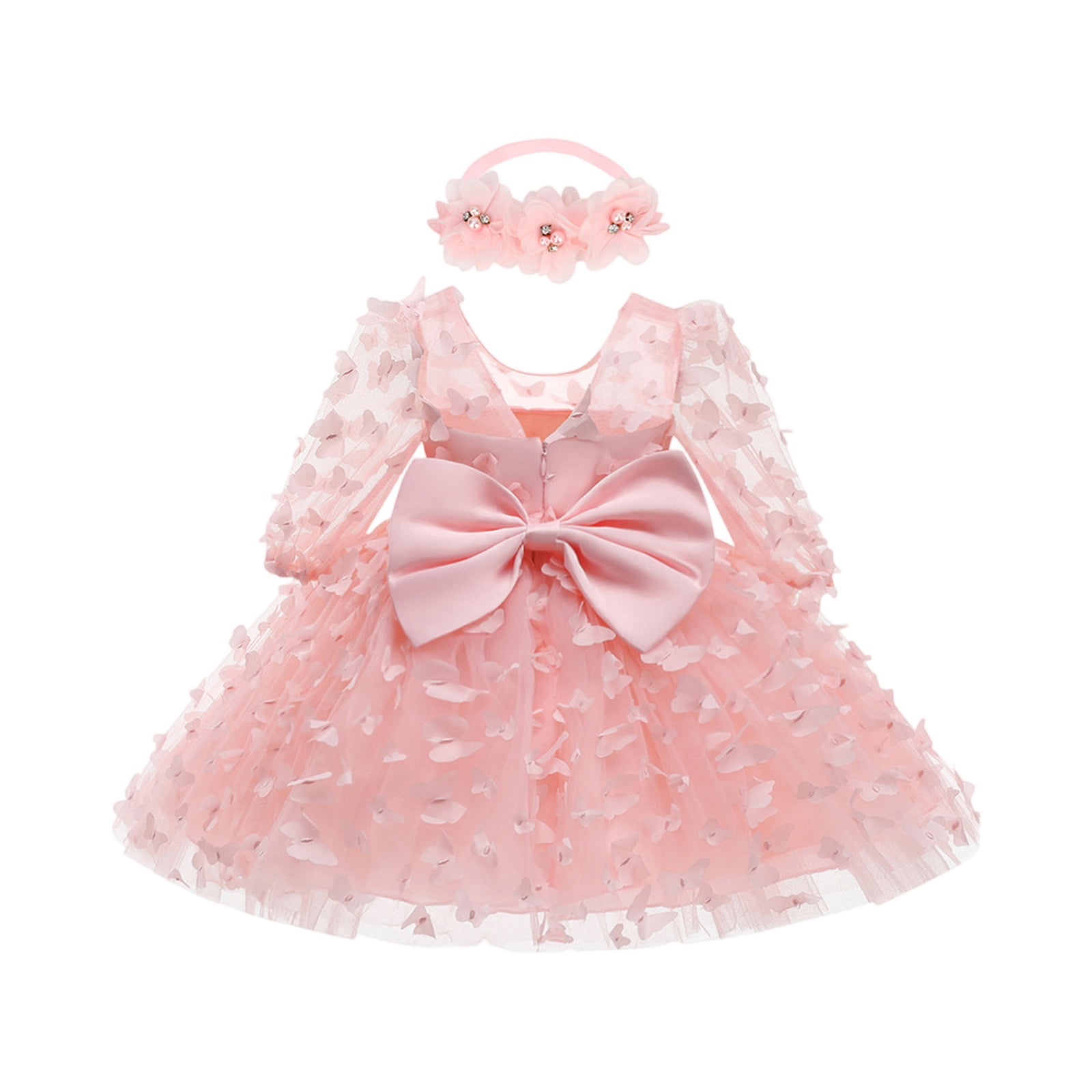 Baby Girl Christening Baptism Gowns with Headband Bowknot Pageant ...