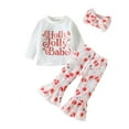 thumbnail image 1 of Baby Girl Christmas Clothes Long Sleeved Lettering Top+Print Trousers +Hairband Set,3M-4Y, 1 of 8
