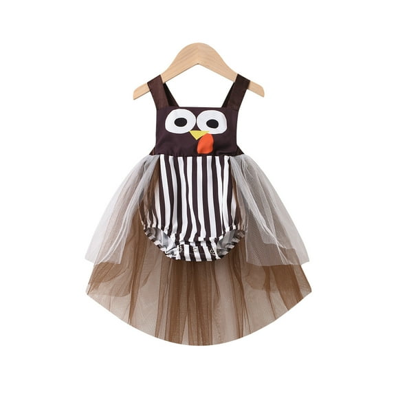 Baby Girl Christmas Dress Newborn Sleeveless Striped Romper Dress Turkey Bodysuit Tulle Dresses Thanksgiving Clothes