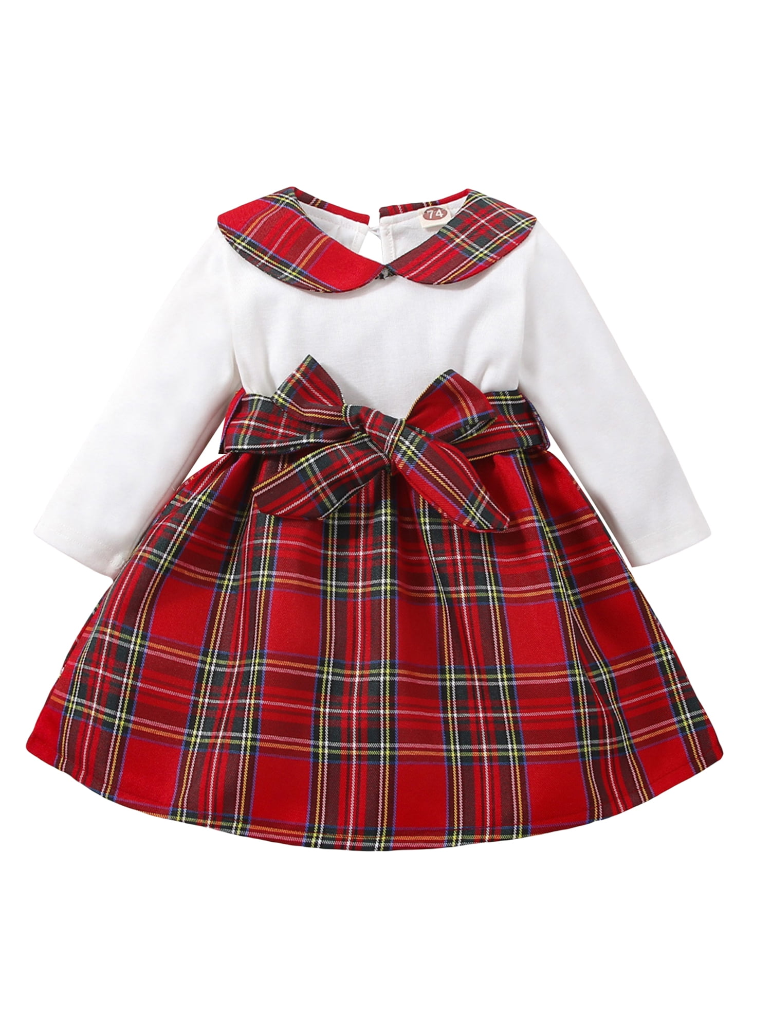 Baby Girl Christmas Dress Outfits Infant Long Sleeve One Piece Plaid