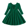 thumbnail image 1 of Baby Girl Christmas Dress, Toddler Girls Long Sleeve Dress Bowknot Hollow Out Design Velvet Fabric For Holiday Parties, Fall Dresses(Green,12-18 Months), 1 of 6