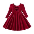 thumbnail image 1 of Baby Girl Christmas Dress, Toddler Girls Long Sleeve Dress Bowknot Hollow Out Design Velvet Fabric For Holiday Parties, Fall Dresses(Red,3-4 Years), 1 of 7