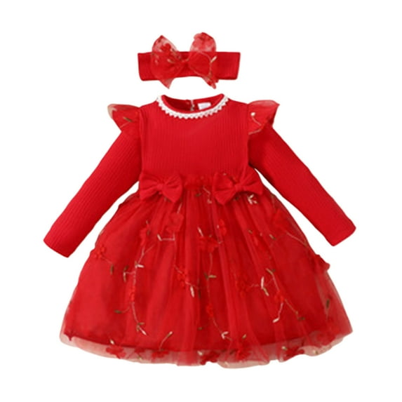 Baby Girl Christmas Dress Tutu Long Sleeve Santa Dress Baby Christmas Outfit Girl Baby Pageant Dress 18-24 Months