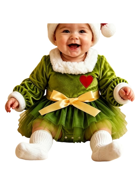 Baby Girl Christmas Elf Outfit Velvet Long Sleeve Romper Tutu Dress Halloween Cosplay Kids Halloween Size 3-18 Months