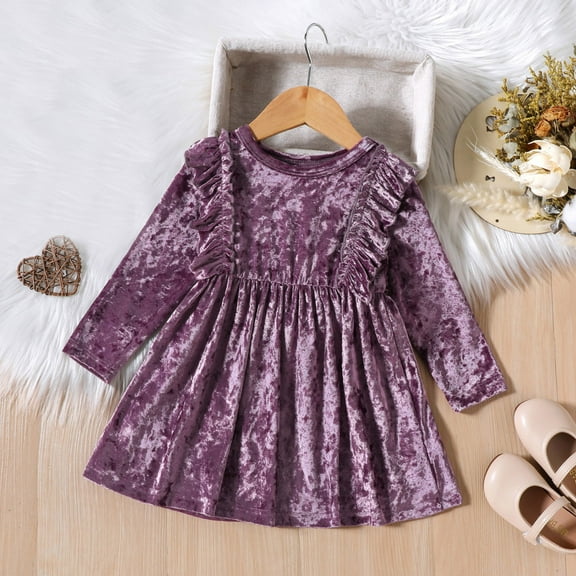 Baby Girl Christmas Outfit 0-3Month Girls Long Sleeve Holiday Dress, Little Girl Velvet Winter Dress, Kids Fall Formal Party Dresses Size 6-12