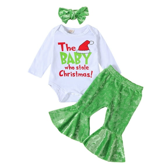Baby Girl Christmas Outfit 3M 6M 12M 18M The Baby Who Stole Christmas Romper Sweatshirt Flared Pants Sister Matching Outfit