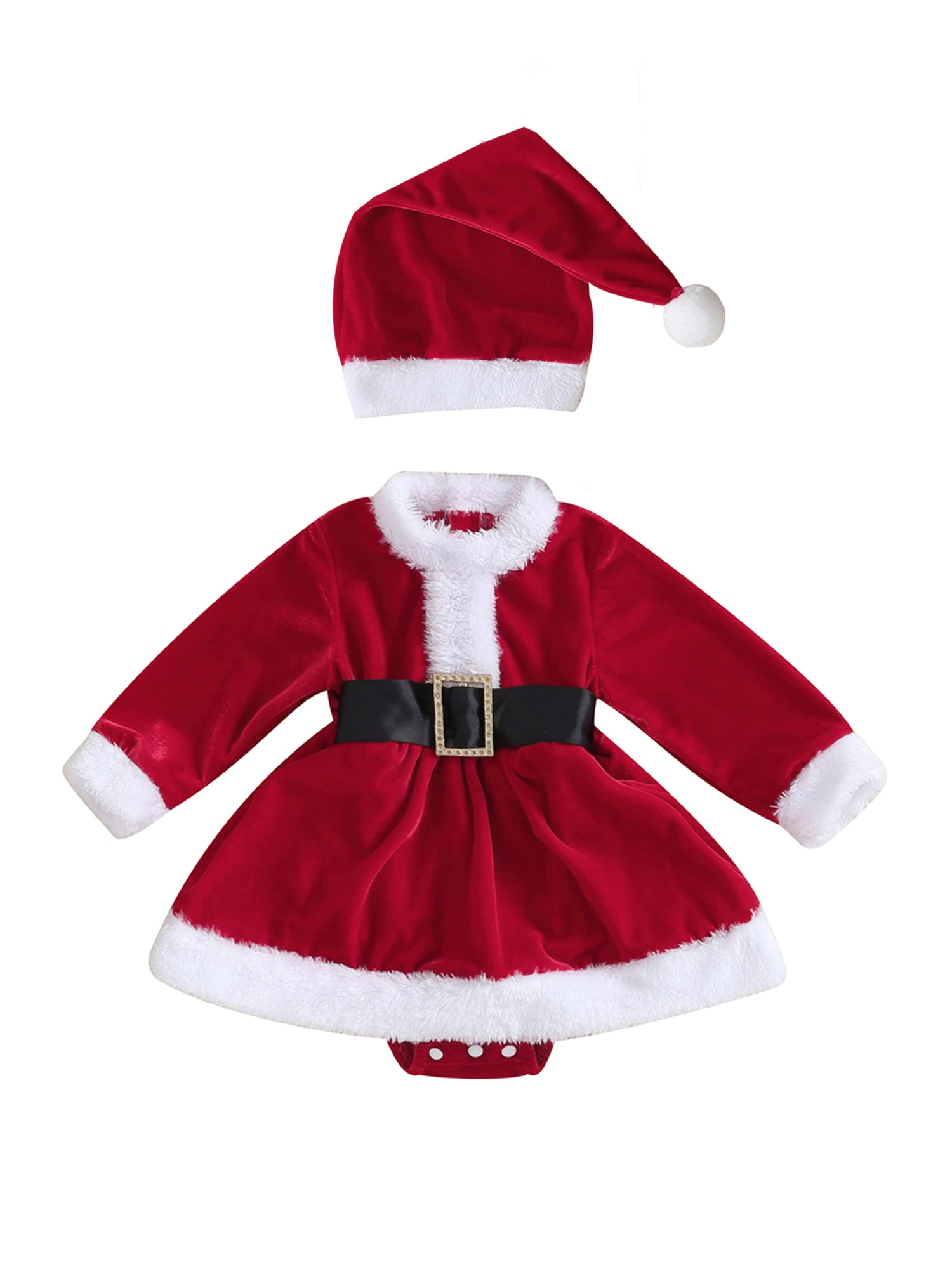 Baby Girl Christmas Outfit Mrs Santa Claus Cosplay Costume Velvet Long