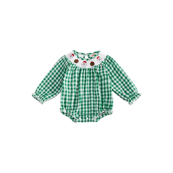 Baby Girl Christmas Outfit Plaid Gingerbread Smocked Bubble Romper Santa Puff Long Sleeve Bodysuit Fall Winter Xmas Clothes