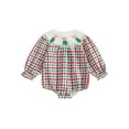 thumbnail image 1 of Baby Girl Christmas Outfit Plaid Smocked Bubble Romper Christmas Tree Puff Long Sleeve Bodysuit Fall Winter Xmas Clothes, 1 of 1
