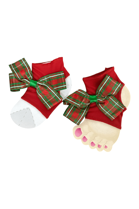 Baby Girl Christmas Peep Toe Socks Red & Green Plaid Bow Infant Holiday 012M
