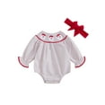 Baby Girl Christmas Smocked Santa Bubble Romper Newborn Bodysuit Bow
