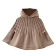 thumbnail image 1 of Baby Girl Cloaks Soft Warm Knitted Poncho Toddlers Cape Cloak with Bowknots 6M-5T Cute Winter Fall Outerwear (1 Year, Khaki), 1 of 3
