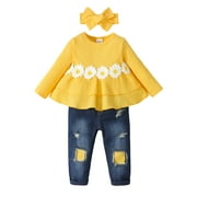 Baby Girl Clothes 12 18 24 Months Outfits For Infant Toddler Denim Girls' Clothing Ruffle Top Ripped Jeans Pant Sets 2-3Y