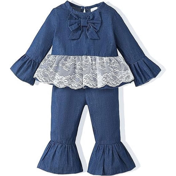 Baby Girl Clothes 12 18 24 Months Outfits For Infant Toddler Denim Girls' Clothing Ruffle Top Ripped Jeans Pant Sets