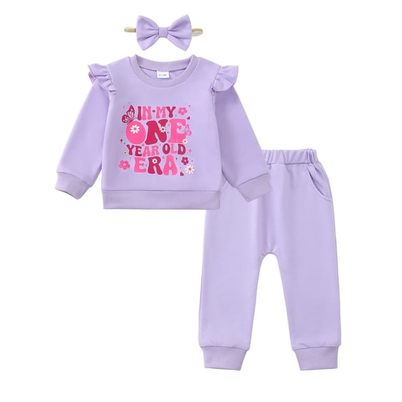 Baby Girl Clothes 12 Months Girls First Birthday Outfit 1 Year Old Girl Birthday Long Sleeve Sweatshirt Top Pants Set for Baby Girl Gift Purple