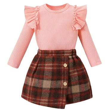 Baby Girl Clothes 2t 3t 4t Long Sleeve Knit Sweater Tops and Pleated Skirt Set Toddler Fall Outfits
