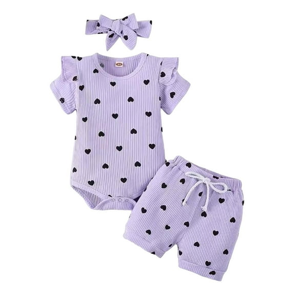 Baby Girl Clothes Baby Winter Clothes Baby Girl Clothes Romper Shorts Set Cute Summer Outfits Baby Clothes for Girls Purple 9-12 Months