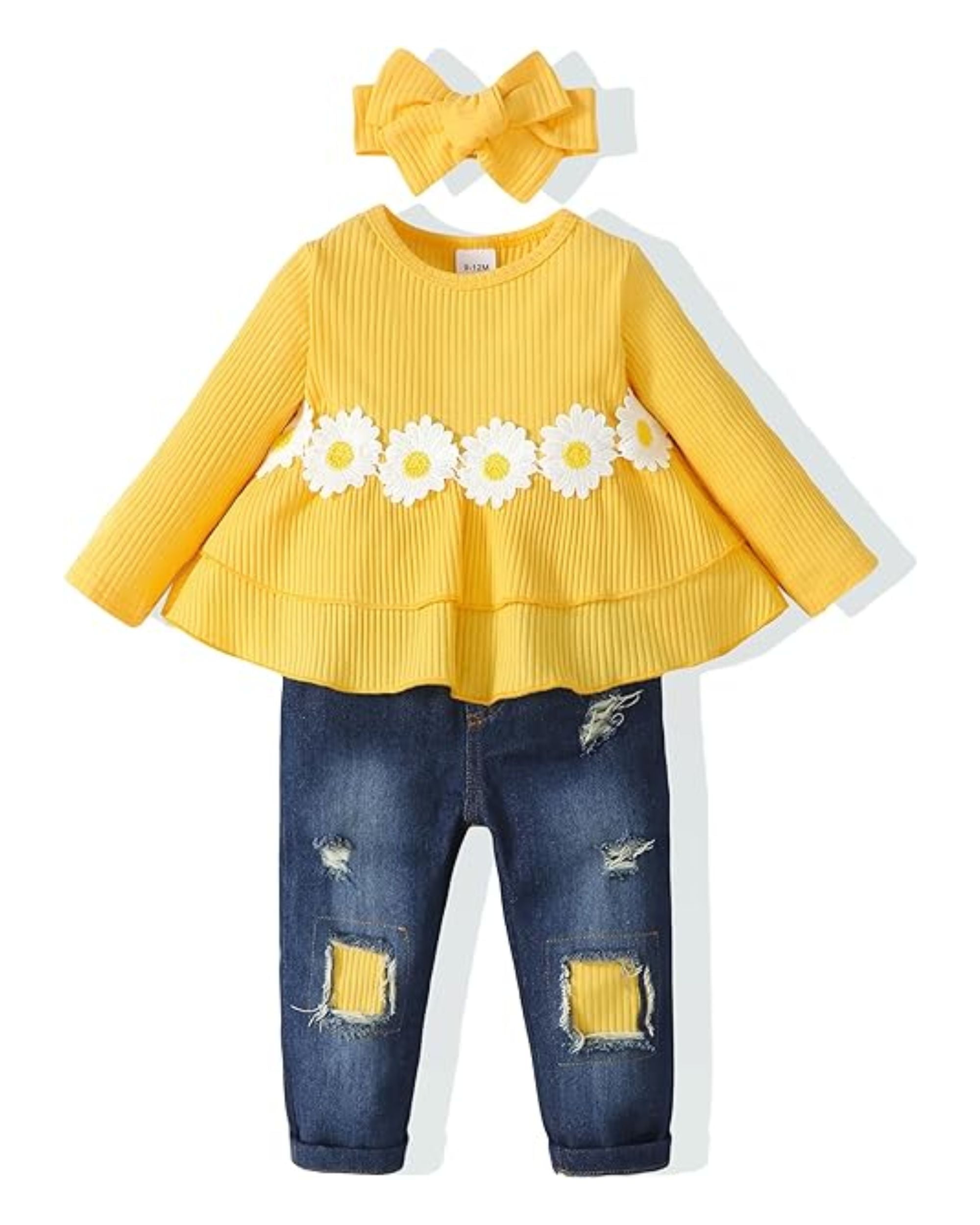 Baby Clothes for Girls 912 Months Yellow Daisy Ruffle Long Sleeve Tops