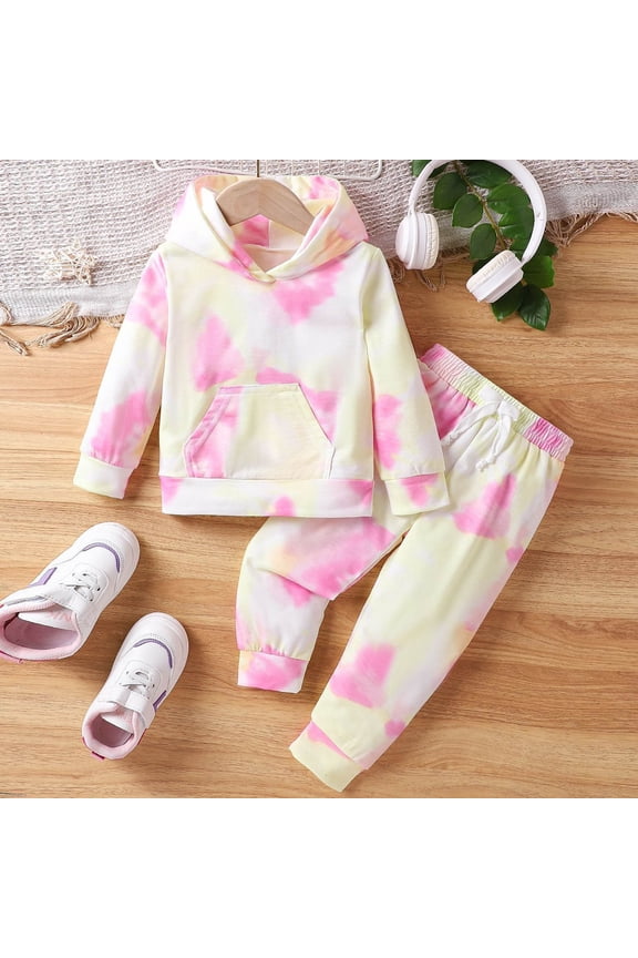 Baby Girl Clothes 9-12 Months Toddler Baby Girls Clothes Long-sleeve Tie Dye Hoodie Pullover and Sweatpants Heart Print Hooded Outfits Set