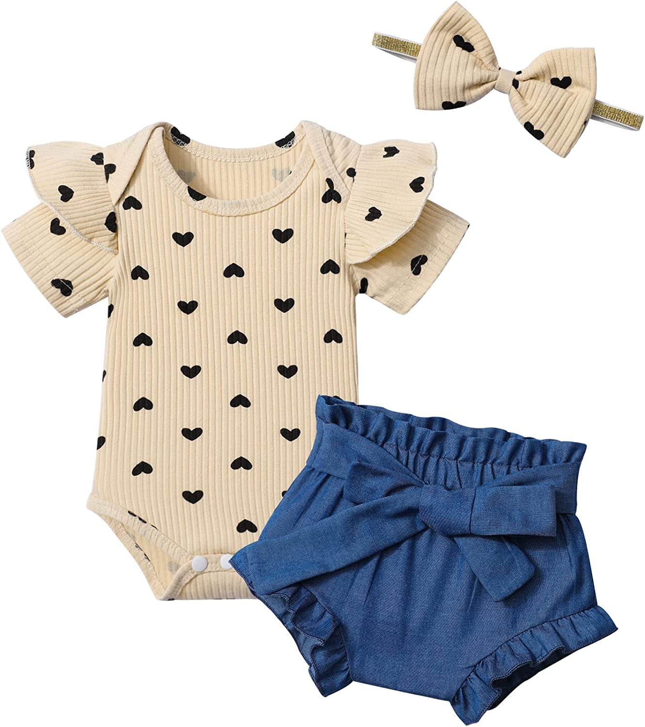 Baby Girl Clothes, Baby Clothes for Girls Short Sleeve Tops Summer Ruffle Shorts Set Infant Girl Clothes3-6Months