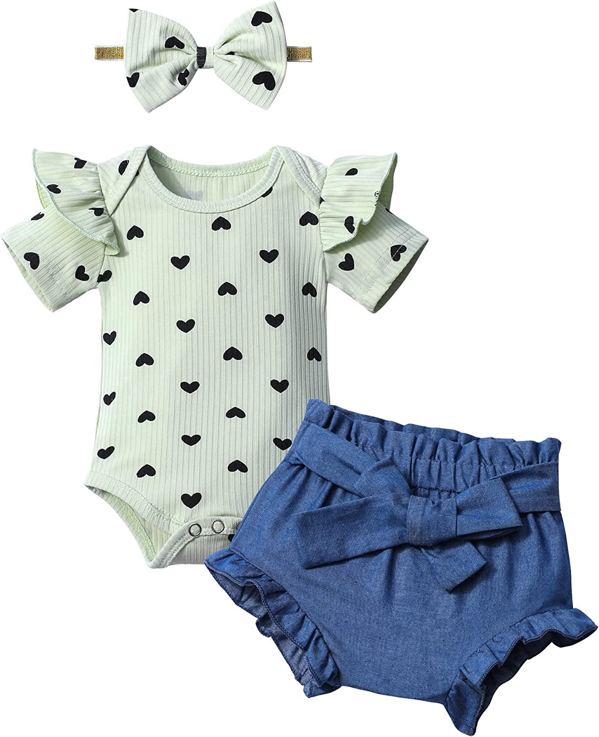 Baby Girl Clothes, Baby Clothes for Girls Short Sleeve Tops Summer Ruffle Shorts Set Infant Girl Clothes3-6Months