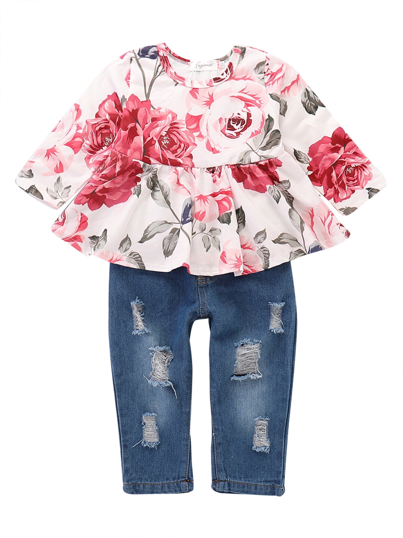 Baby Girl Floral Shirt Top and Jeans Pants Outfit Ethiopia Ubuy
