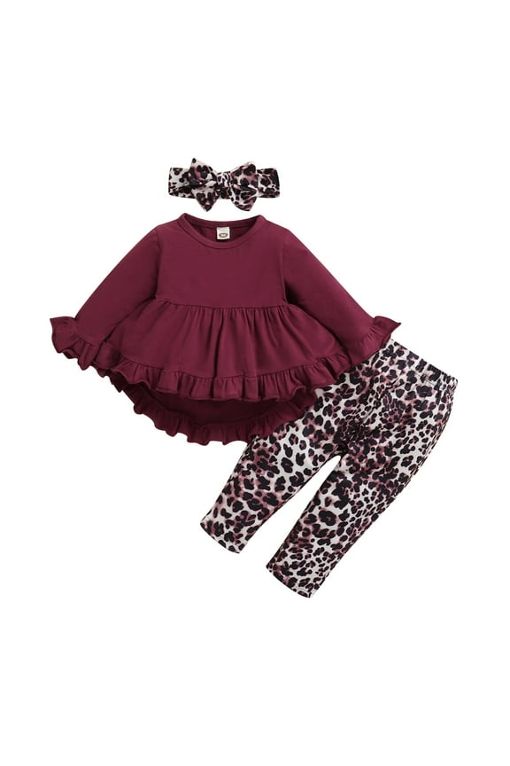 Baby Girl Clothes Baby Girl Outfits Long Sleeve Tops Leopard Pants Headband 3PCS Outfits 18-24 Months Baby Girl Fall Clothes