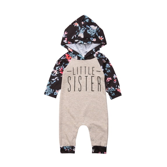 Baby Girl Clothes Big Little Sister Matching Outfits Infant Newborn Long Sleeve Hoodie Romper Overall Floral Jumpsuit Fall Winter Clothes