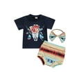 thumbnail image 1 of Baby Girl Clothes Boho Cow Print Short Sleeve T Shirt Top + Bloomer Shorts Set Infant Summer Outfits, 1 of 8