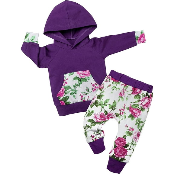Baby Girl Clothes Cute Baby Girls Outfit Hoodie Floral Pant Toddler Infant Baby Girl Outfit 2Pcs Set 6-12 Months