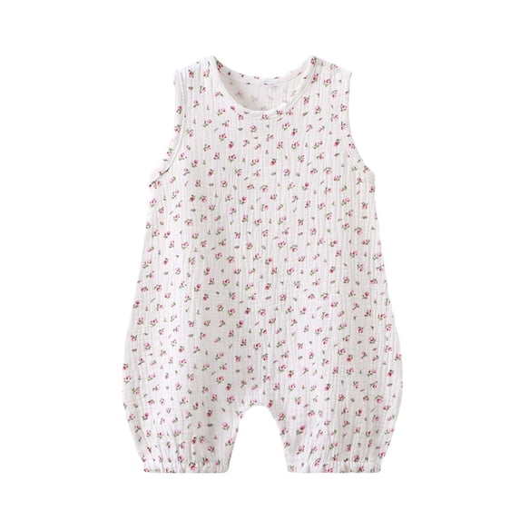 Baby Girl Clothes Floral Print Cotton Cute Onesie Sleeveless Summer Soft Sleep and Play Bodysuit 3M-2T (6-9 Months, White)