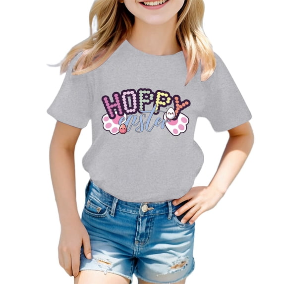 Baby Girl Clothes Girls Spring Summer Casual Short Sleeved T Shirt Easter Letter Printed Round Neck Comfortable Children's Top For Girl And Boy Toddler Casual Tshirt Summer Tops