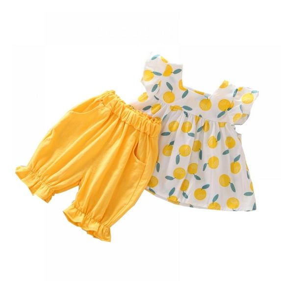 Baby Girl Clothes Infant Girls Outfits Printed Flare Sleeve T-shirt Tops+Shorts Toddler Outfits