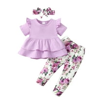 Baby Girl Clothes Infant Toddler Girl Clothes Summer Outfits 18 24 Months Short Sleeve Ruffle Tops Girls Pants Sets