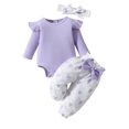 thumbnail image 1 of Baby Girl Clothes Long Sleeve Romper and Pants Set Spring Fall Infant Girls Outfit Sets with Headband, 0-18M, 1 of 9