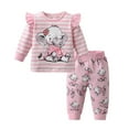 thumbnail image 1 of Baby Girl Clothes Long Sleeve Striped Animal Style Tops Elephant Printed Pants Outfit Set Pink 0-3 Months, 1 of 6