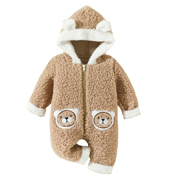 Baby Girl Clothes Long Sleeve Winter Cartoon Bear Ears Hooded Jumpsuit Romper Coat Baby Bodysuit Unisex