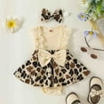 thumbnail image 1 of Baby Girl Clothes Newborn Romper Dress Infant Ruffle Sleeveless Summer Outfits with Headband Girls' Round Neck Sleeveless Stripe Lace Patchwork Flower Print Jumpsuit Beige 3-6 Months, 1 of 7