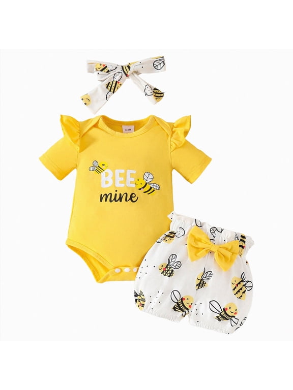 Baby Girl Clothes Outfit Baby Girl Summer Clothes I’m New Here Newborn Going Home Outfit Letter Print Ruffle Ribbed Romper Tops Floral Shorts Headband Clothing Sets 0 3 6 9 12 18 Months