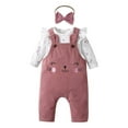 thumbnail image 1 of Baby Girl Clothes Print Romper + Suspender Pants +Headband Outfit Set Pink 0-3 Months, 1 of 7