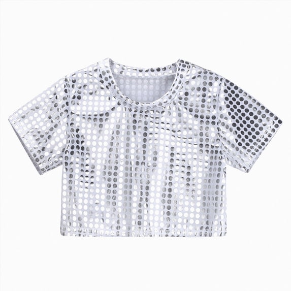 Baby Girl Clothes Sequin Glitter Short Sleeve Top Toddler Girl Summer Clothes Party Dance Silver 18-24 Months