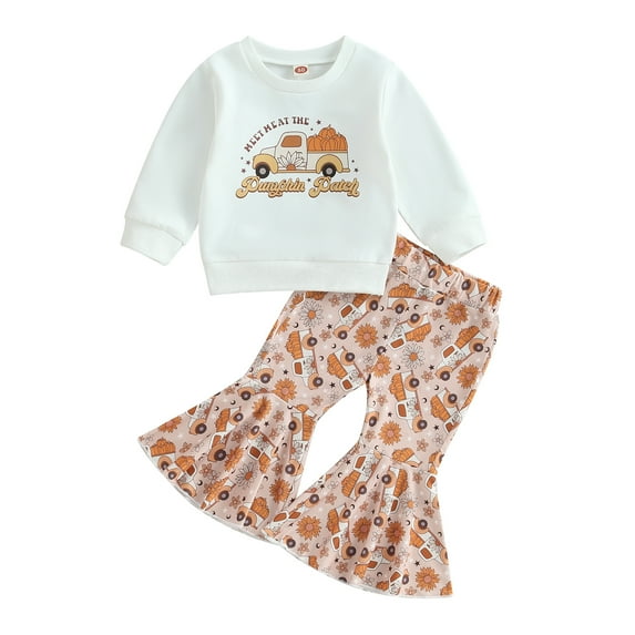 Baby Girl Clothes Set 6M 12M 18M 24M 2Y 3Y 4Y Halloween Pumkin Pie Letters Long Sleeve Sweater Tops Flared Pants